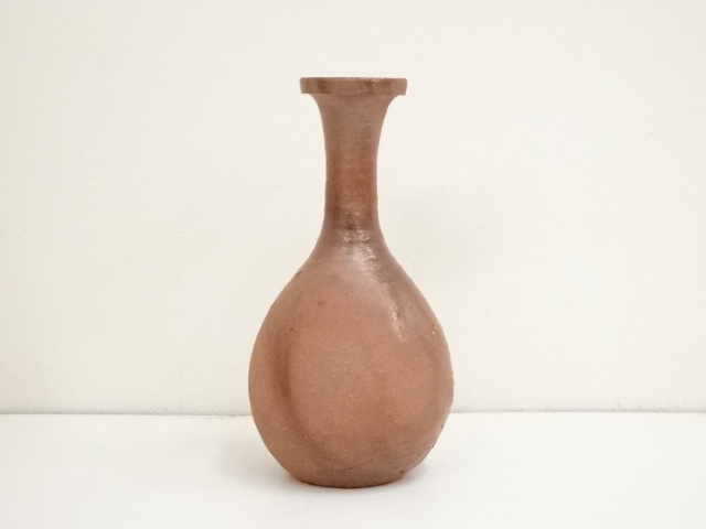 備前焼／柴岡信義／手桶花入／花器 道具 ] - 道具 備前焼 柴岡信義造 緋襷鶴首花入（共箱） | ネット